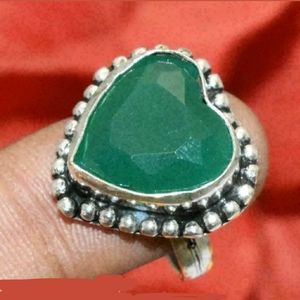 UNIQUE Genuine green onyx silver heart ring 925 Artisan Made